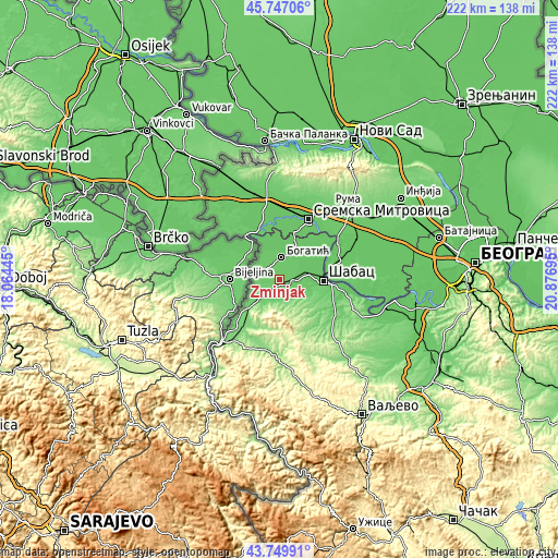 Topographic map of Zminjak