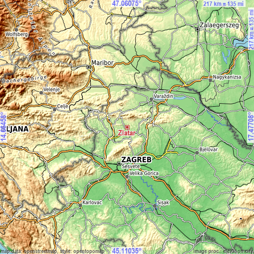 Topographic map of Zlatar