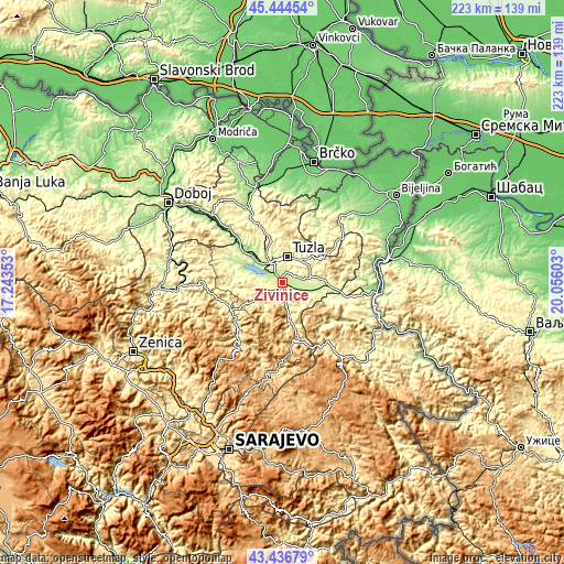 Topographic map of Živinice