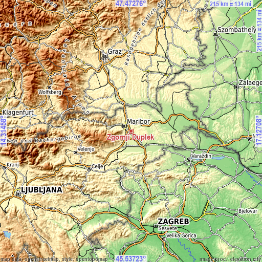 Topographic map of Zgornji Duplek