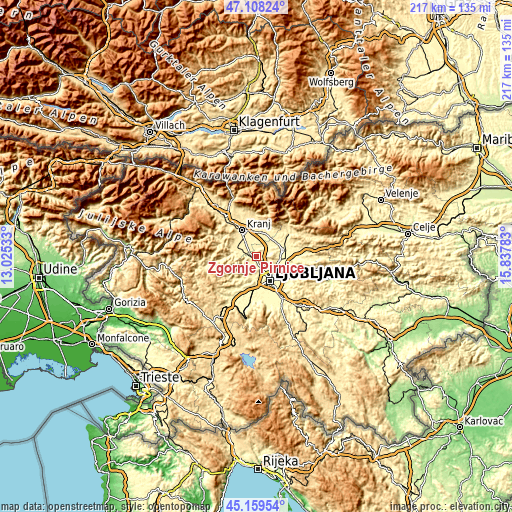 Topographic map of Zgornje Pirniče