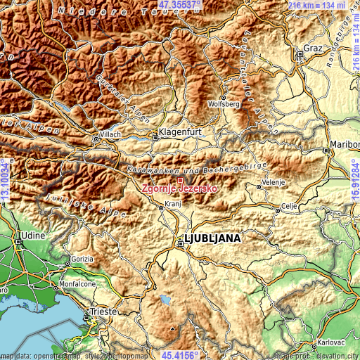 Topographic map of Zgornje Jezersko