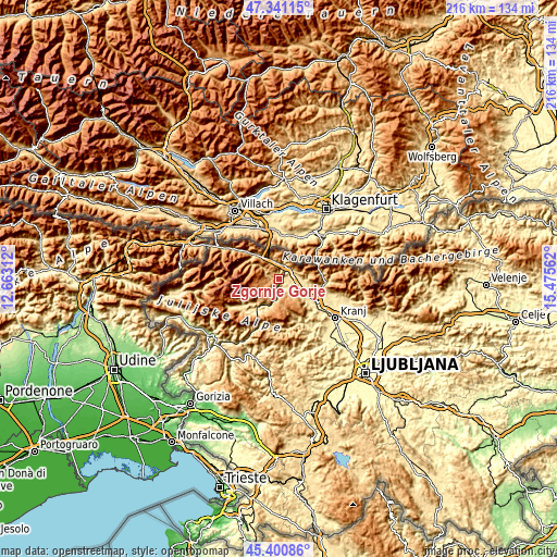 Topographic map of Zgornje Gorje