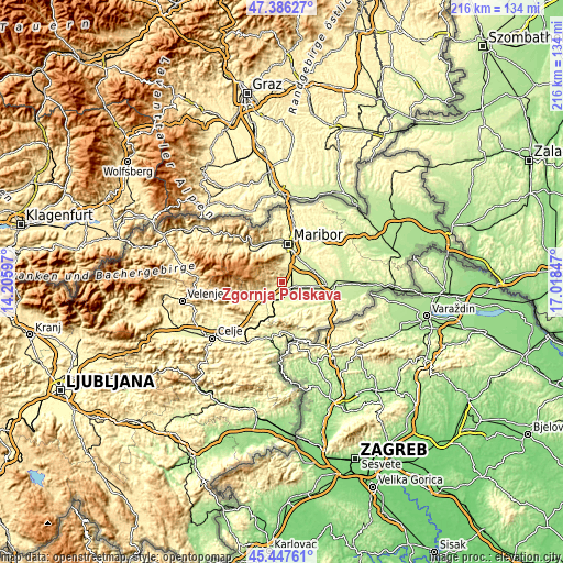 Topographic map of Zgornja Polskava