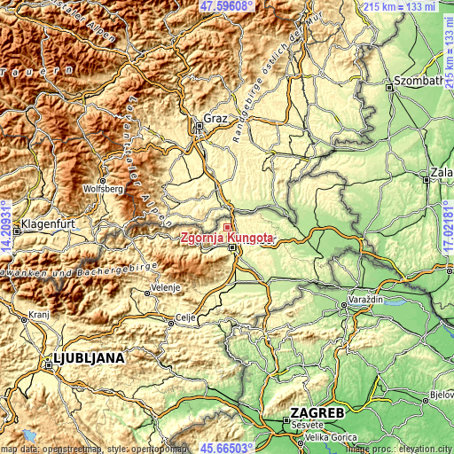 Topographic map of Zgornja Kungota