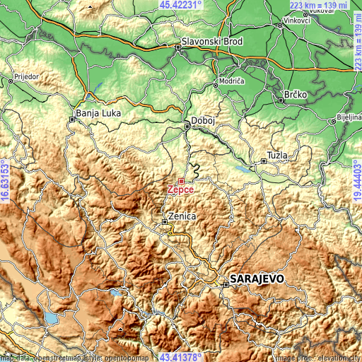 Topographic map of Žepče
