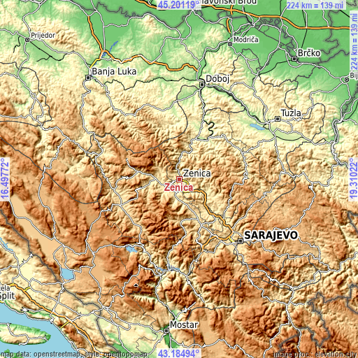 Topographic map of Zenica