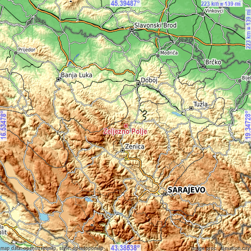 Topographic map of Željezno Polje