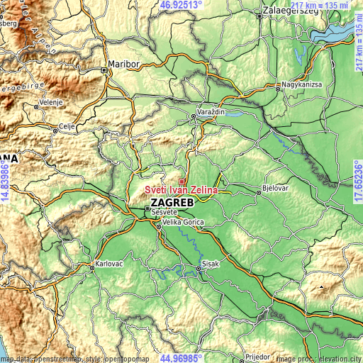 Topographic map of Sveti Ivan Zelina