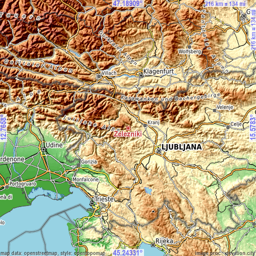 Topographic map of Železniki