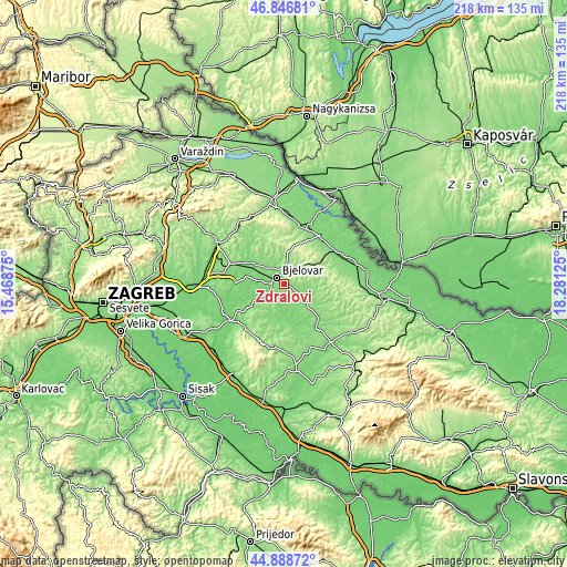 Topographic map of Ždralovi