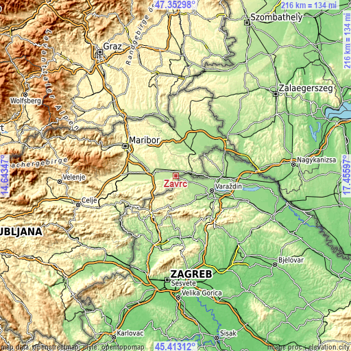Topographic map of Zavrč
