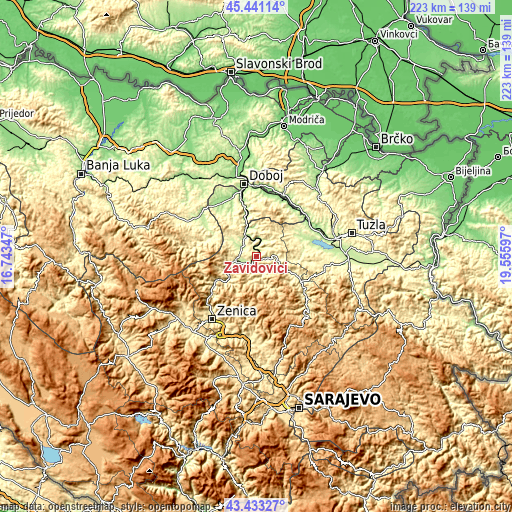 Topographic map of Zavidovići