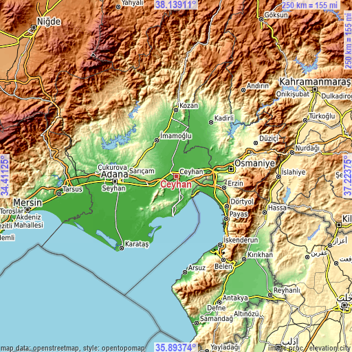 Topographic map of Ceyhan
