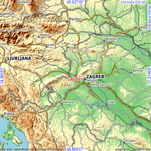 Topographic map of Zaprešić
