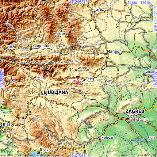 Topographic map of Žalec