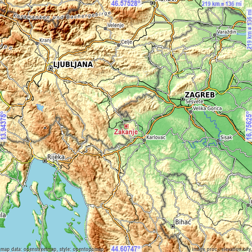 Topographic map of Žakanje