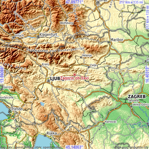 Topographic map of Zagorje ob Savi