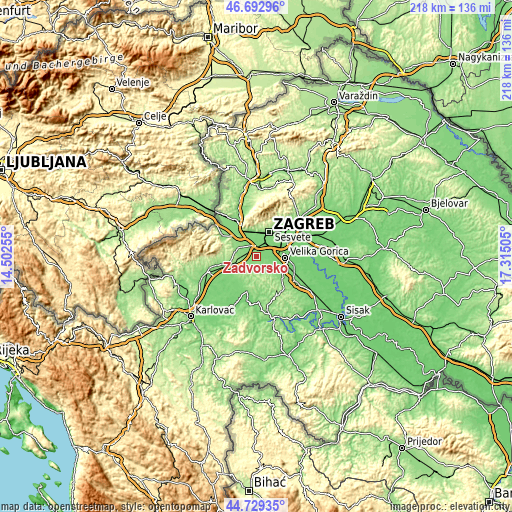 Topographic map of Zadvorsko