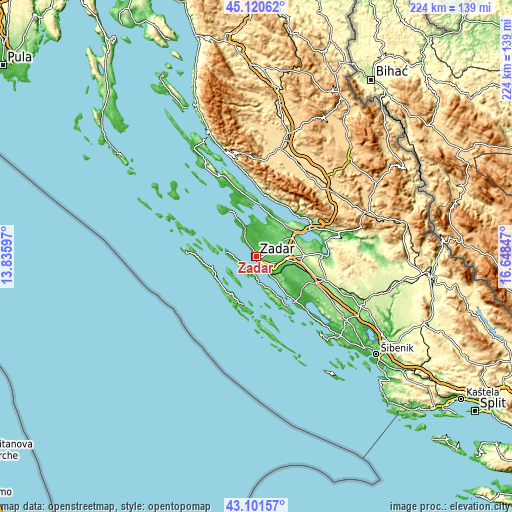 Topographic map of Zadar