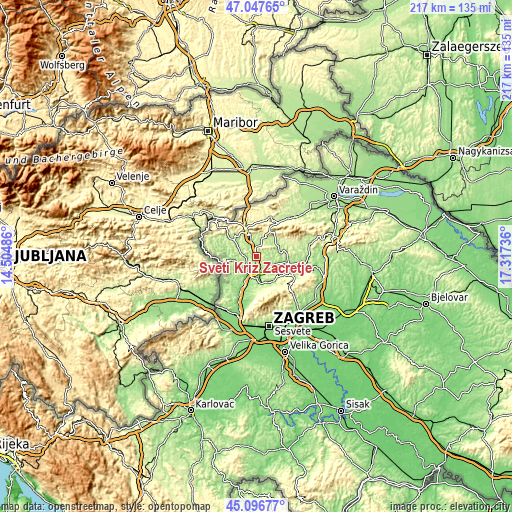 Topographic map of Sveti Križ Začretje