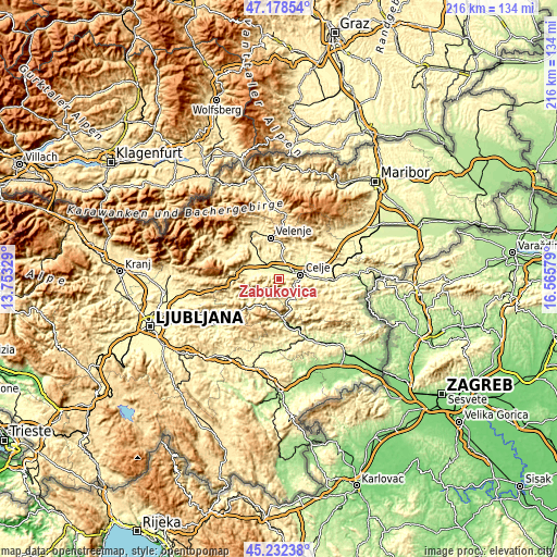 Topographic map of Zabukovica