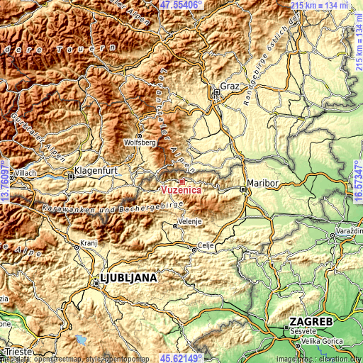 Topographic map of Vuzenica