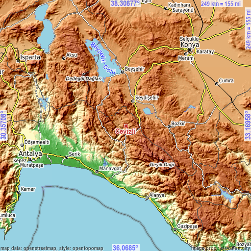 Topographic map of Cevizli