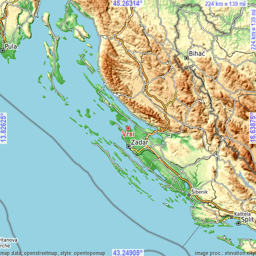 Topographic map of Vrsi