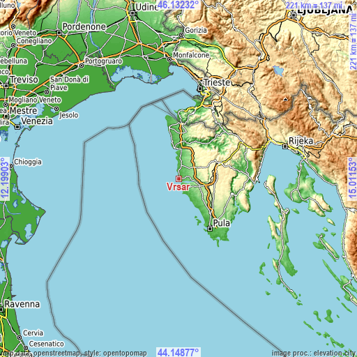 Topographic map of Vrsar