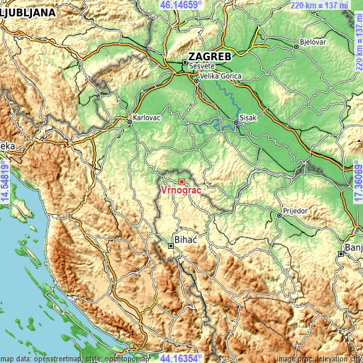 Topographic map of Vrnograč