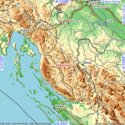 Topographic map of Vrhovine