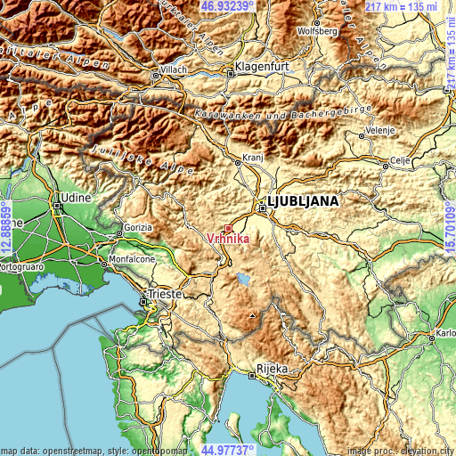 Topographic map of Vrhnika