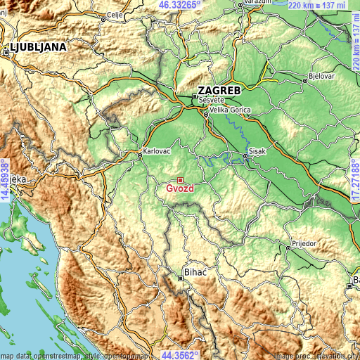 Topographic map of Gvozd