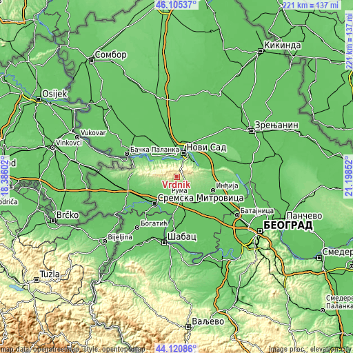 Topographic map of Vrdnik