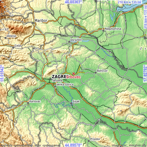 Topographic map of Vrbovec