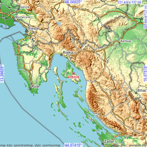 Topographic map of Vrbnik