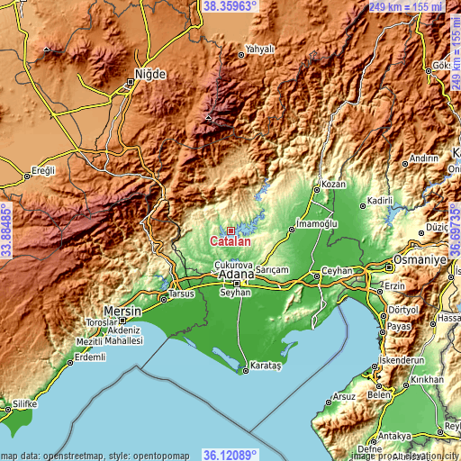 Topographic map of Çatalan