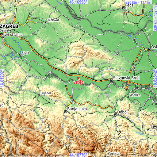 Topographic map of Vrbje