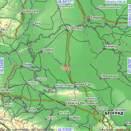 Topographic map of Vrbas