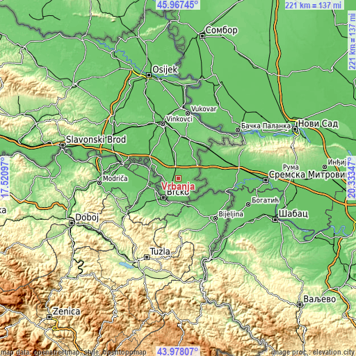 Topographic map of Vrbanja