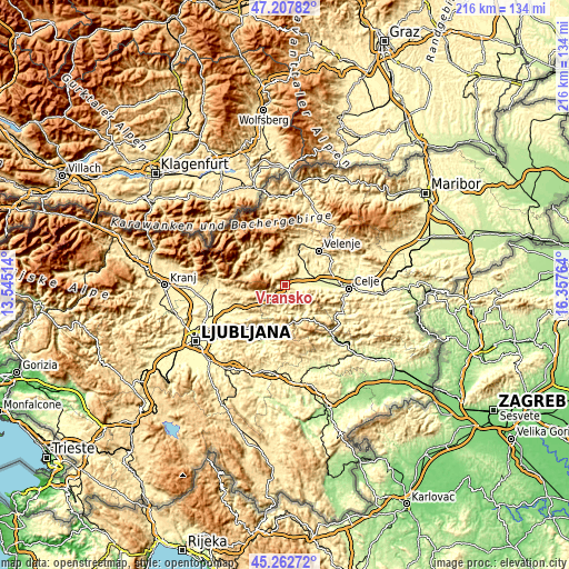 Topographic map of Vransko