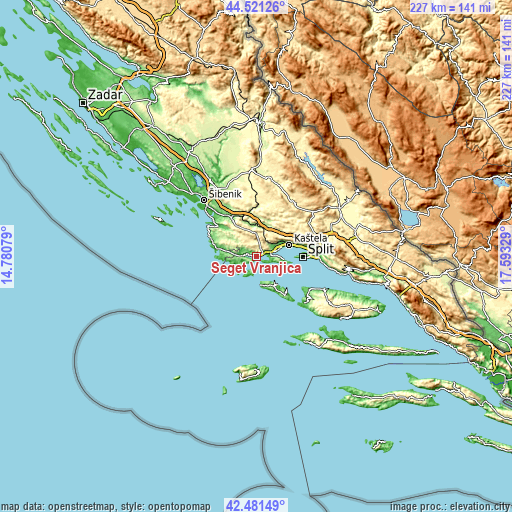 Topographic map of Seget Vranjica