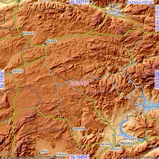 Topographic map of Çetinkaya