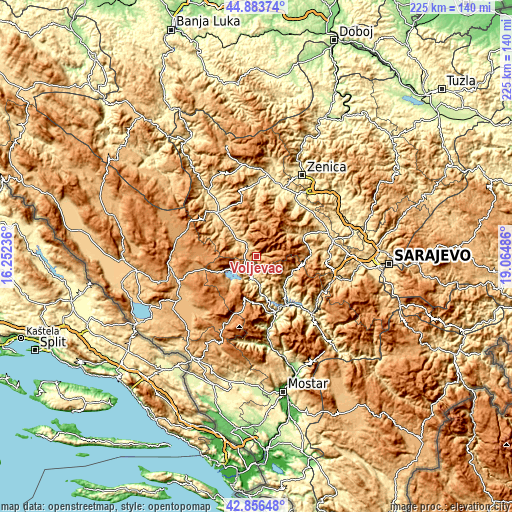 Topographic map of Voljevac