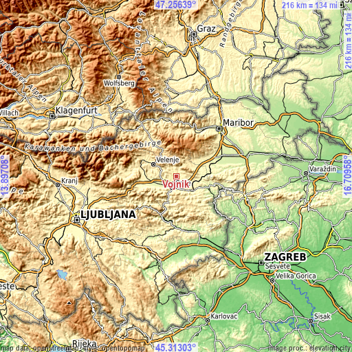 Topographic map of Vojnik