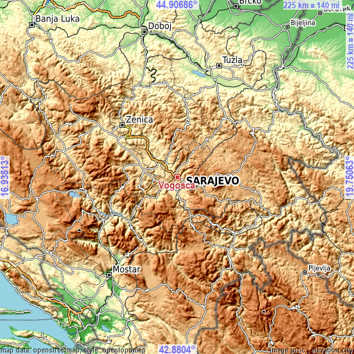 Topographic map of Vogošća