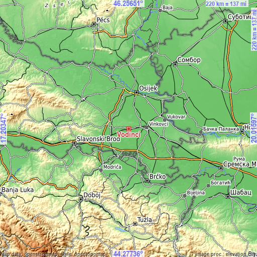 Topographic map of Vođinci