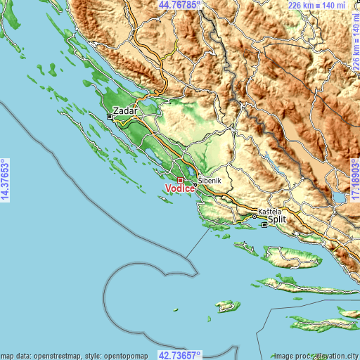 Topographic map of Vodice