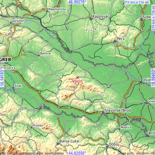 Topographic map of Voćin